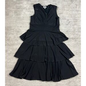 Intermission Dress Womens 4 Black Sleeveless Tiered V-Neck Ruffle 4390NT Stretch